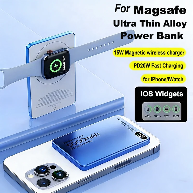 Ultra Thin 3 in 1 Magnetic Power Bank Wireless Fast Charger Powerbank For Magsafe For iPhone 17 16 Apple Watch Airpods Samsung