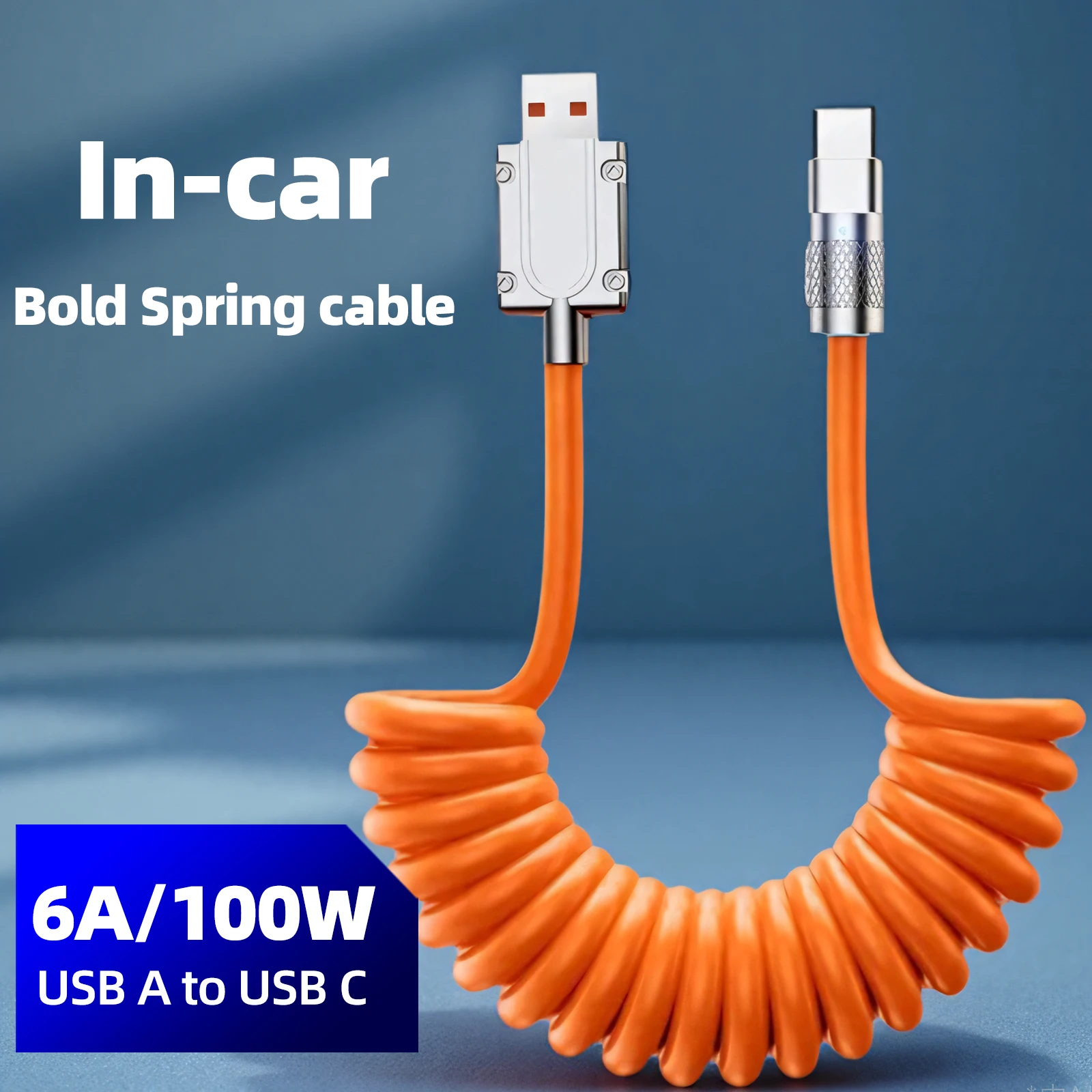 1/1.5/2M 100W Fast Charge USB Cable Quick in car Type-C Charger Spring Cord Line Cable For Xiaomi Huawei Samsung USB to Type C