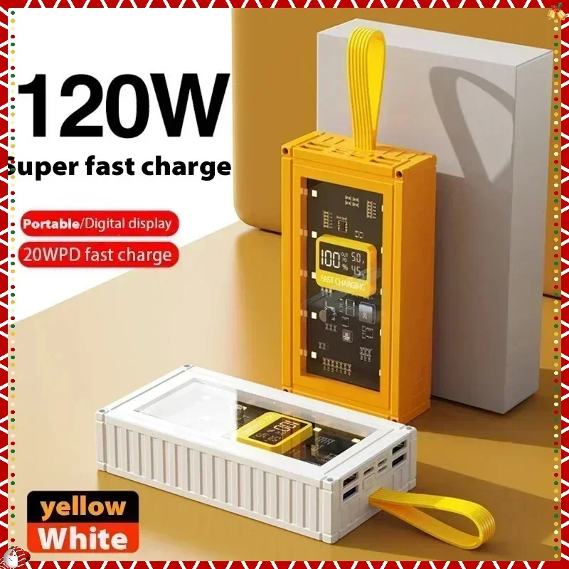 New transparent power bank 120W large capacity 50000mAh 20WPD two-way fast charging with LED light suitable for iPhone/Xiaomi 14