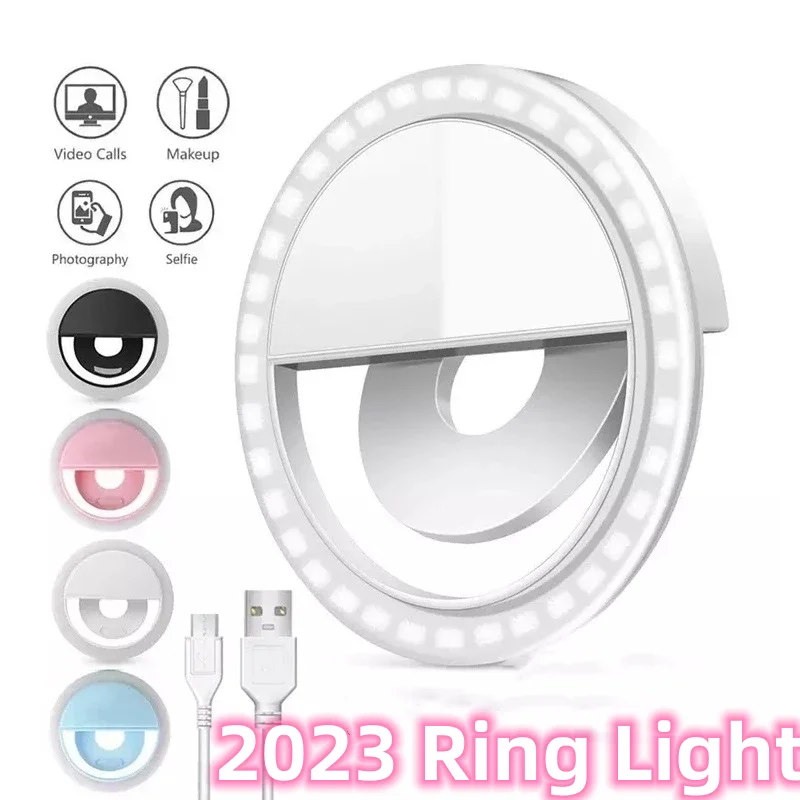 2024 USB Charge Selfie Ring Light Mobile Phone Lens LED Selfie Lamp Ring for iPhone for Samsung Xiaomi Phone Selfie Ring Light