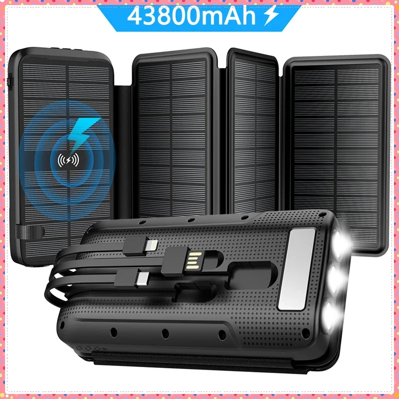 43800mAh Solar Power Bank Quick Wireless Charger for iPhone 13 Samsung Xiaomi Powerbank PD22.5W Fast Charging Portable Poverbank