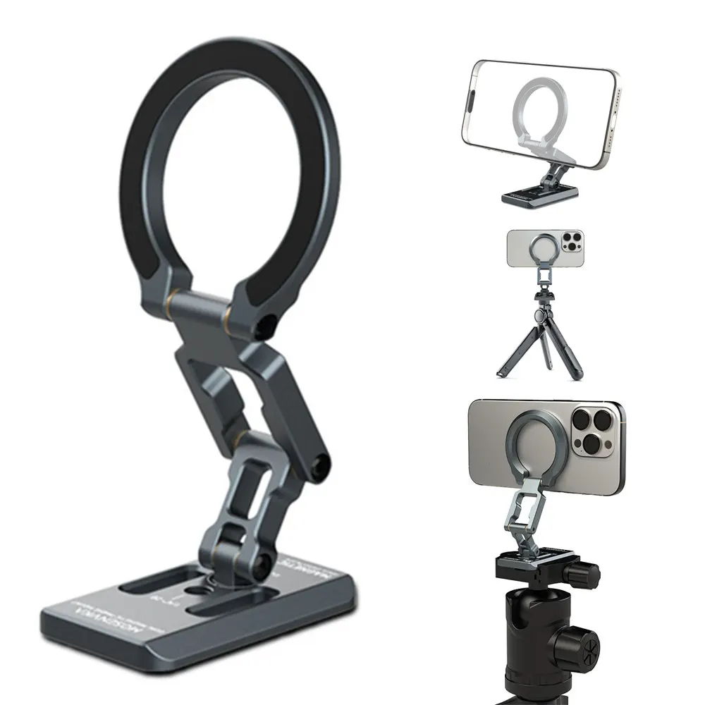 Dual Magnetic Phone Holder Foldable Tripod Phone Mount 1/4'' & ARCA-Swiss Desk Gym/Car/Airplane Stand for Masafe iPhone Android