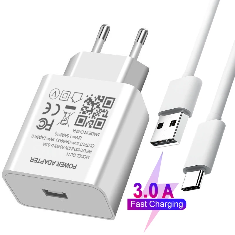 5V 3A USB Charger Wall Travel Fast Charger For Huawei P40 P30 Y9A Y7A  Honor 10X 9X lite 30 20 Pro Type C Phone Charger Cable