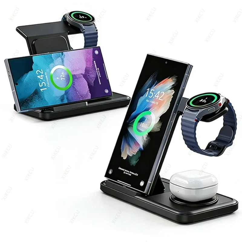 3 In 1 Folding Adjustable Wireless Charger Stand Multi-Mode Fast Charging Station For Samsung Galaxy S26 S25 S24 Watch Earbuds