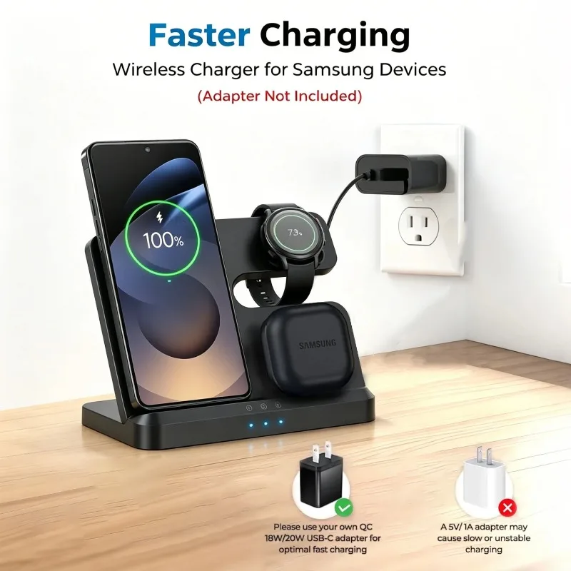 3 In 1 Fast Wireless Charger Stand For Samsung S26 S25 S24 S23 S22 S21 Galaxy Phone Watch Earphone Home Desktop Holder Accessory
