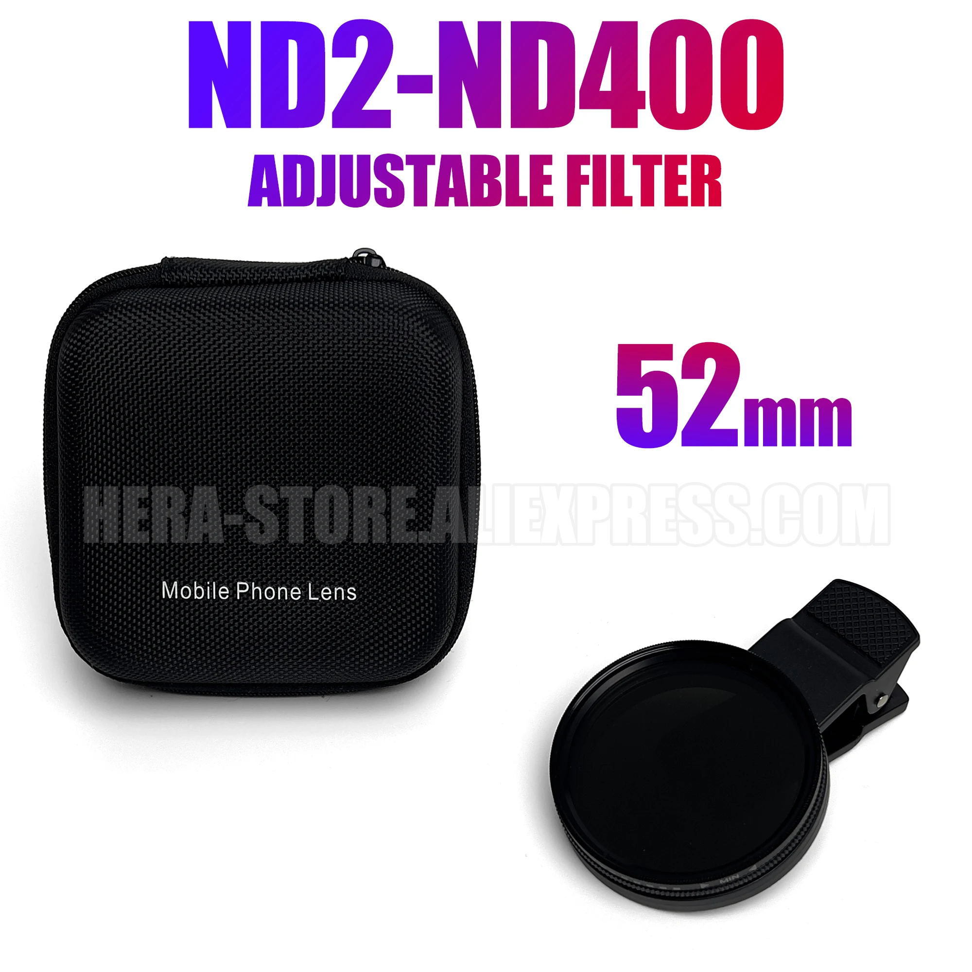 52MM Universal Portable ND Filter ND2-ND400 Professional Neutral Density Lens for iPhone Mobile Smartphone Camera Accessory
