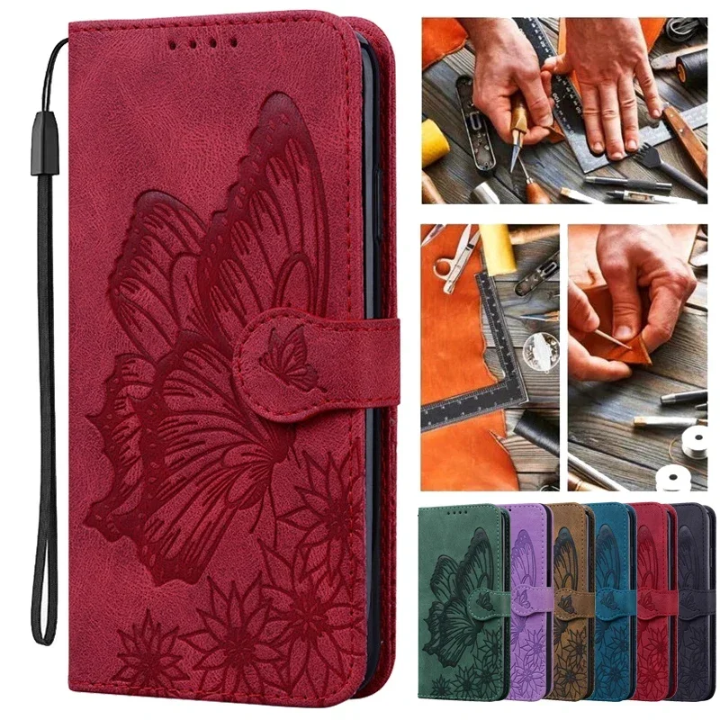 Butterfly Leather Phone Case For Samsung Galaxy A16 A15 A14 A24 A25 A35 A34 A54 A55 A05S Card Holder Hasp Wallet Bags Flip Cover