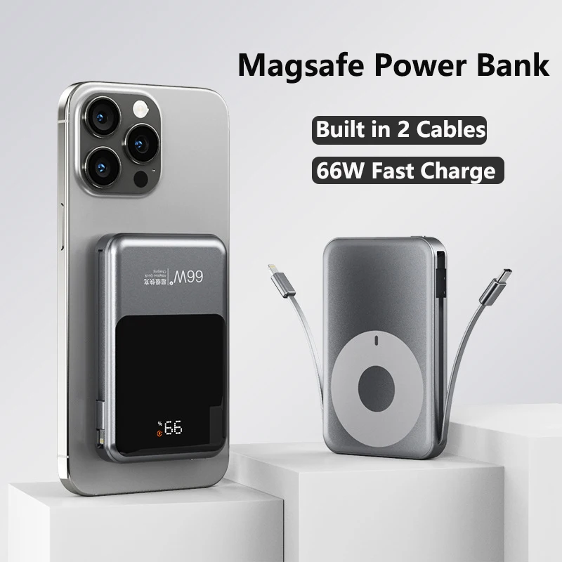 15W Magsafe Wireless Charger 66W Fast Charging Power Bank 20000mAh For iPhone 16 15 14 13 12 Samsung S24 Huawei Xiaomi Powerbank