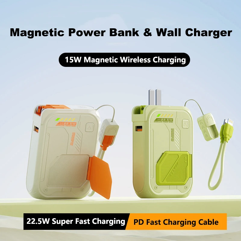 For Magsafe Power Bank 20000mAh 22.5W Fast Charging Powerbank with Cable Plug Wall Charger for iPhone 17 X Samsung Xiaomi Huawei