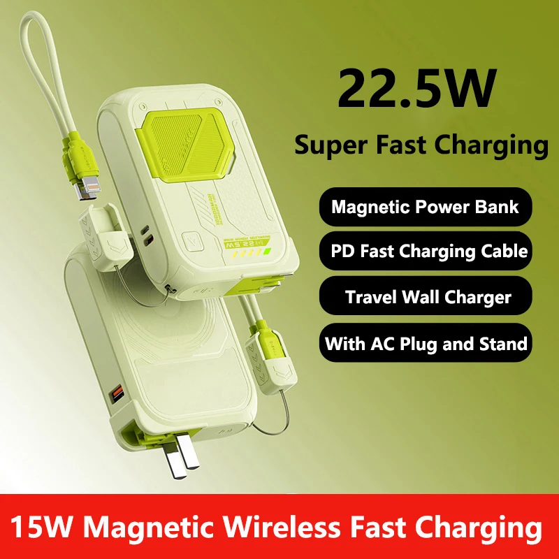 For Magsafe Power Bank 20000mAh with Cable Wall Charger Magnetic Wireless 22.5W Fast Charger For iPhone 17 Samsung S25 Powerbank