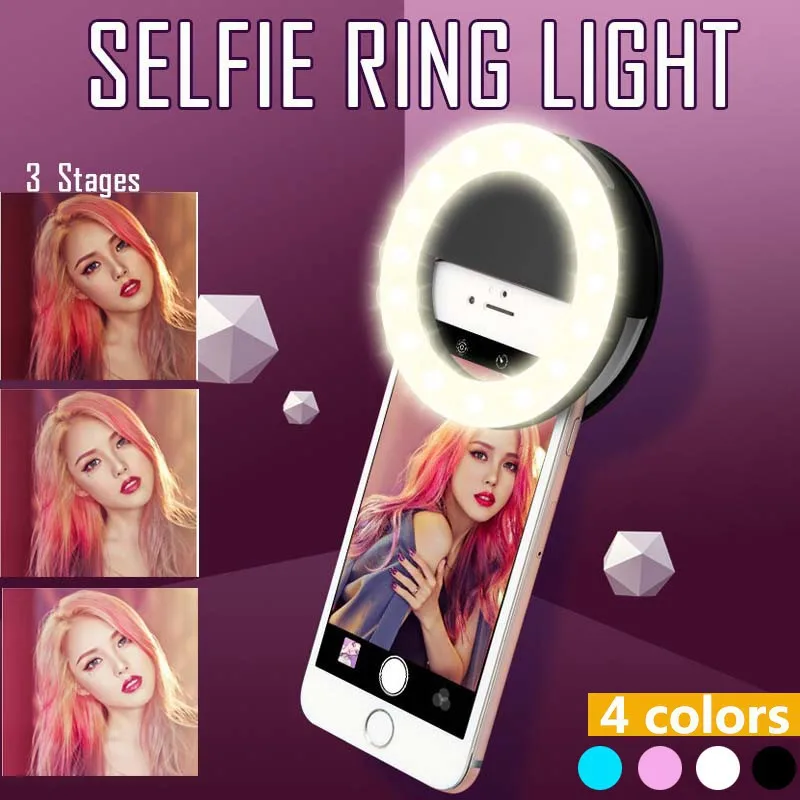 LED Selfie Ring Light 3 Level Adjustment Modes Lighting With USB Charge Fill Light Selfie Lamp Mobile Phone Photo Night Light
