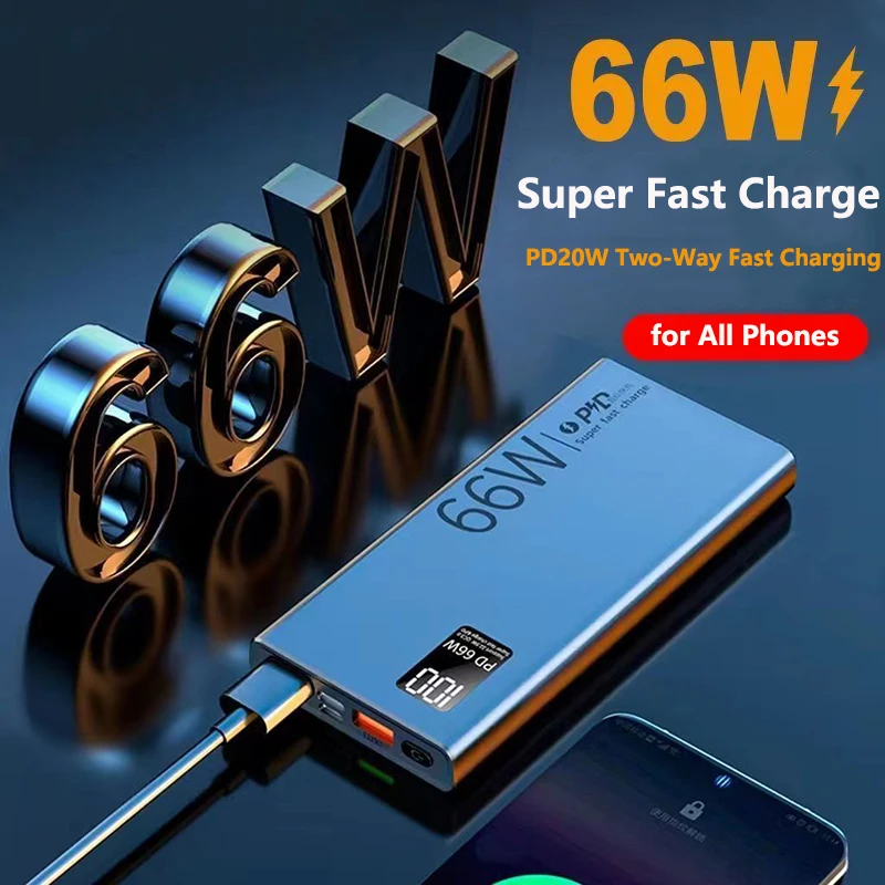 Power Bank 50000mAh with 20W PD 66W Fast Charging Powerbank External Battery Pack for iPhone 16 Huawei Xiaomi Samsung Poverbank