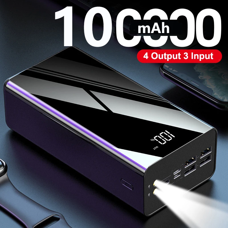 High Capacity Power Bank 100000mAh 4 USB Fast Portable Charger Powerbank for iPhone Samsung Huawei Xiaomi External Spare Battery