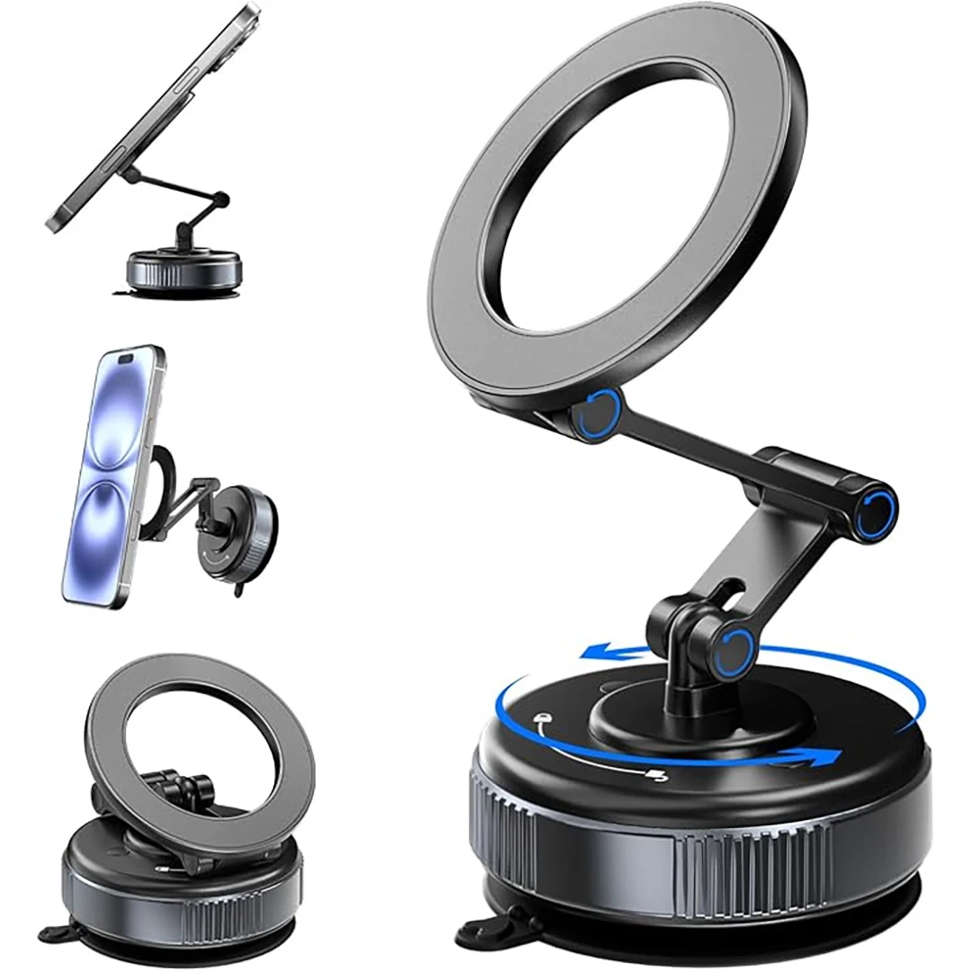 Magnetic Vacuum Adsorption Car Mount Mobile Phone Holder Foldable 360 Degree Rotation Aluminum Alloy Suitable for Smartphones