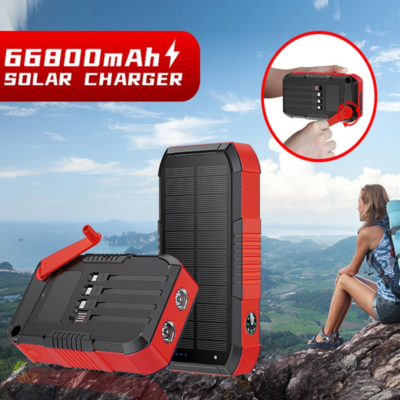 Hand Crank Solar Power Bank 66800mAh LED SOS Light Emergency Charger Powerbank for iPhone Huawei Xiaomi Samsung External Battery