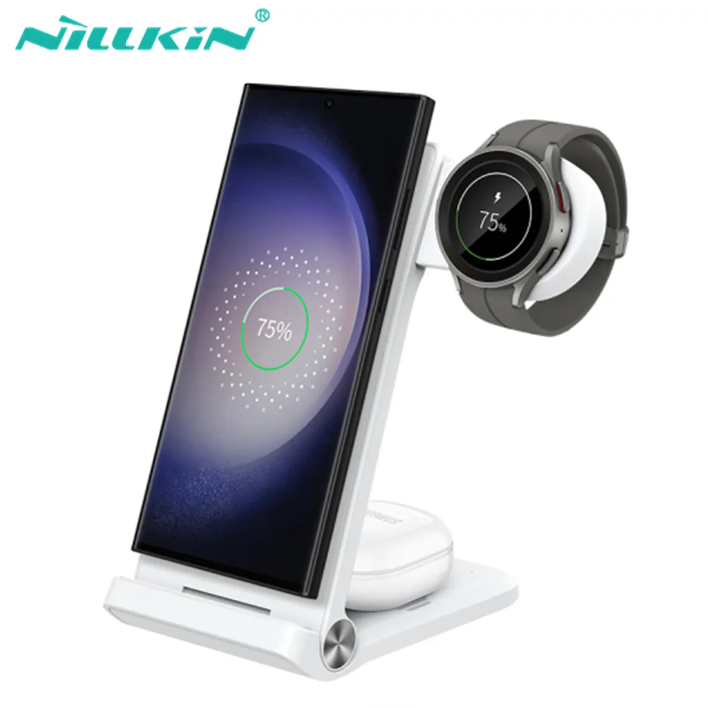 NILLKIN 15W 3 in 1 Magnetic Wireless Charger Stand For Samsung S24 Ultra S23 Ultra Galaxy Watch 5 4 Active 2/1 Buds Fast Charger