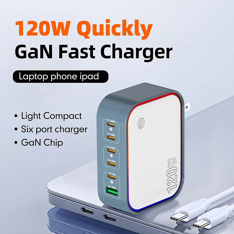 100W USB C GaN Charger PD3.0 PPS QC3.0 Multiport Fast Charging Station For Laptop iPhone 15 16 Samsung Macbook Pro Tablet