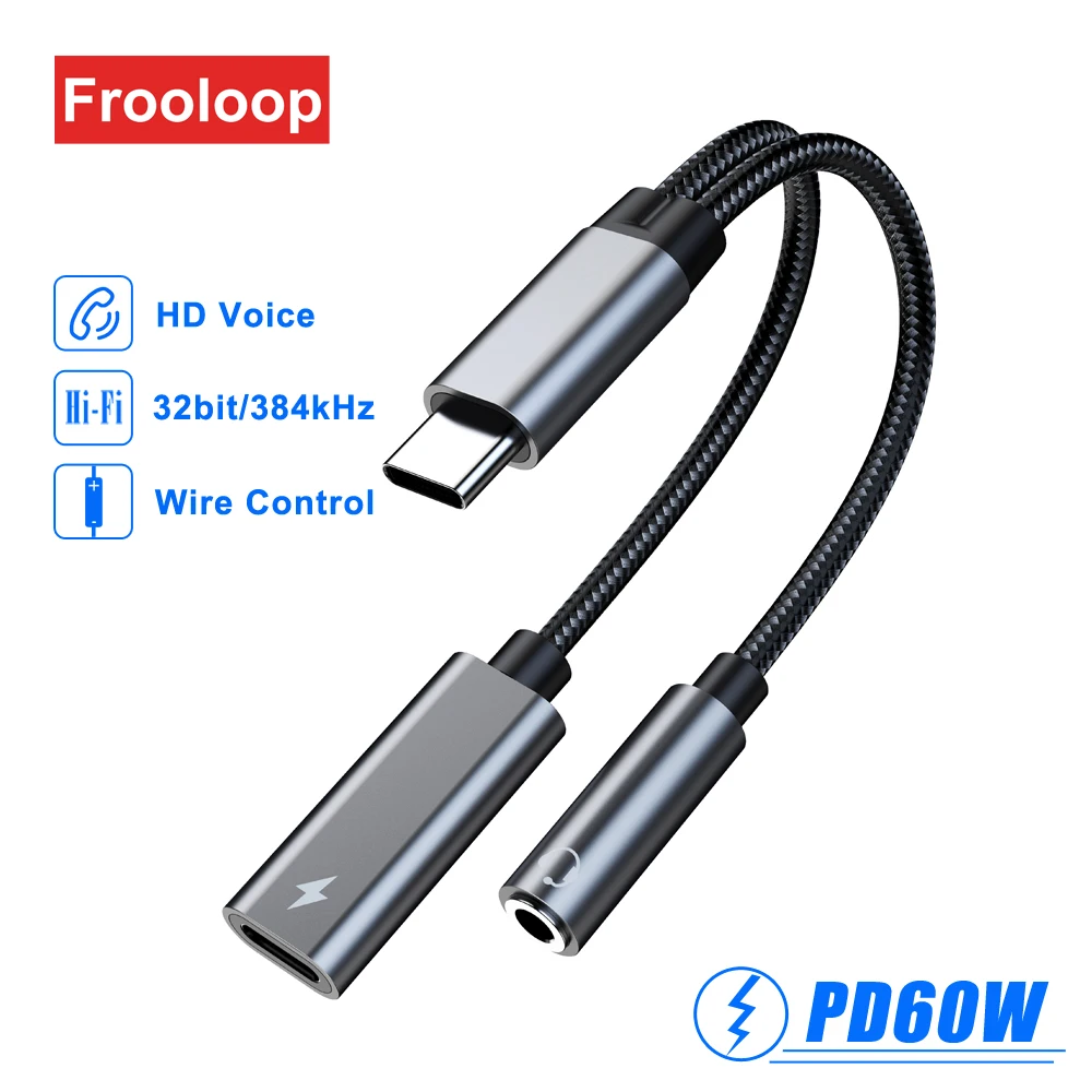 60W USB C To 3.5 MM Jack DAC  Adapter HiFi Type C Dongle PD Charging AUX Audio Earphone Converter