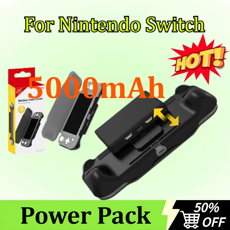 5000mAh External Battery Fast Charger Case For Nintendo Switch Lite Portable Detachable Back Back Clip Power Pack TypeC USB Case
