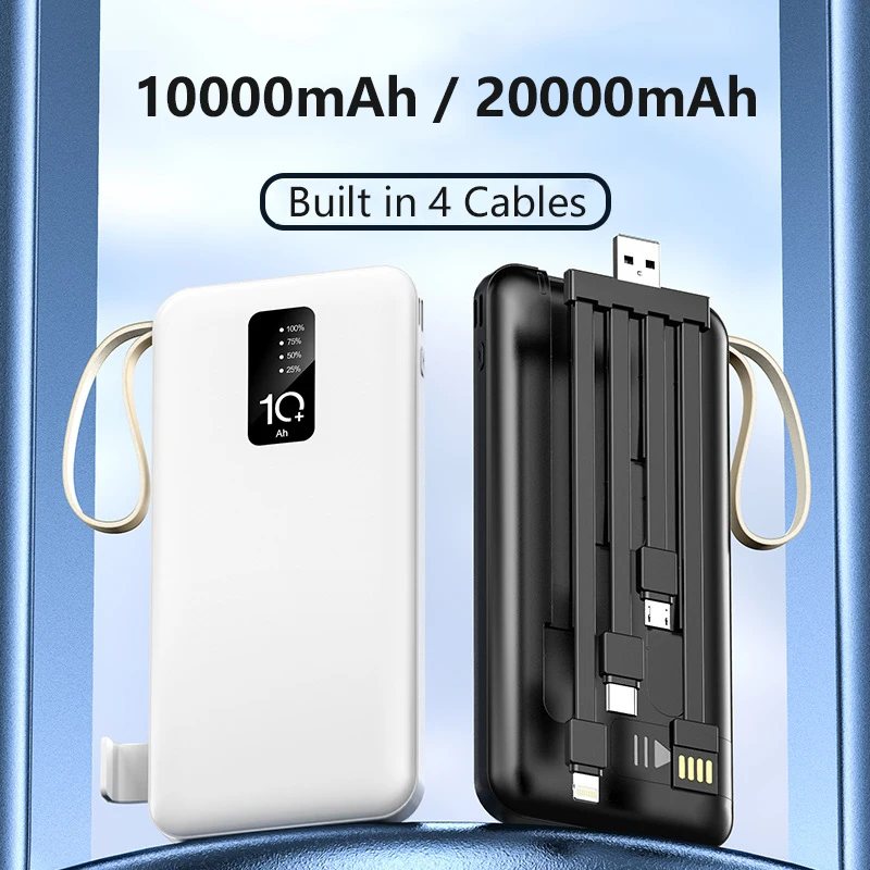 20000mAh Power Bank Portable External Battery Portable Charger with Cable for iPhone 16 Samsung Powerbank Mobile Phone Chargers