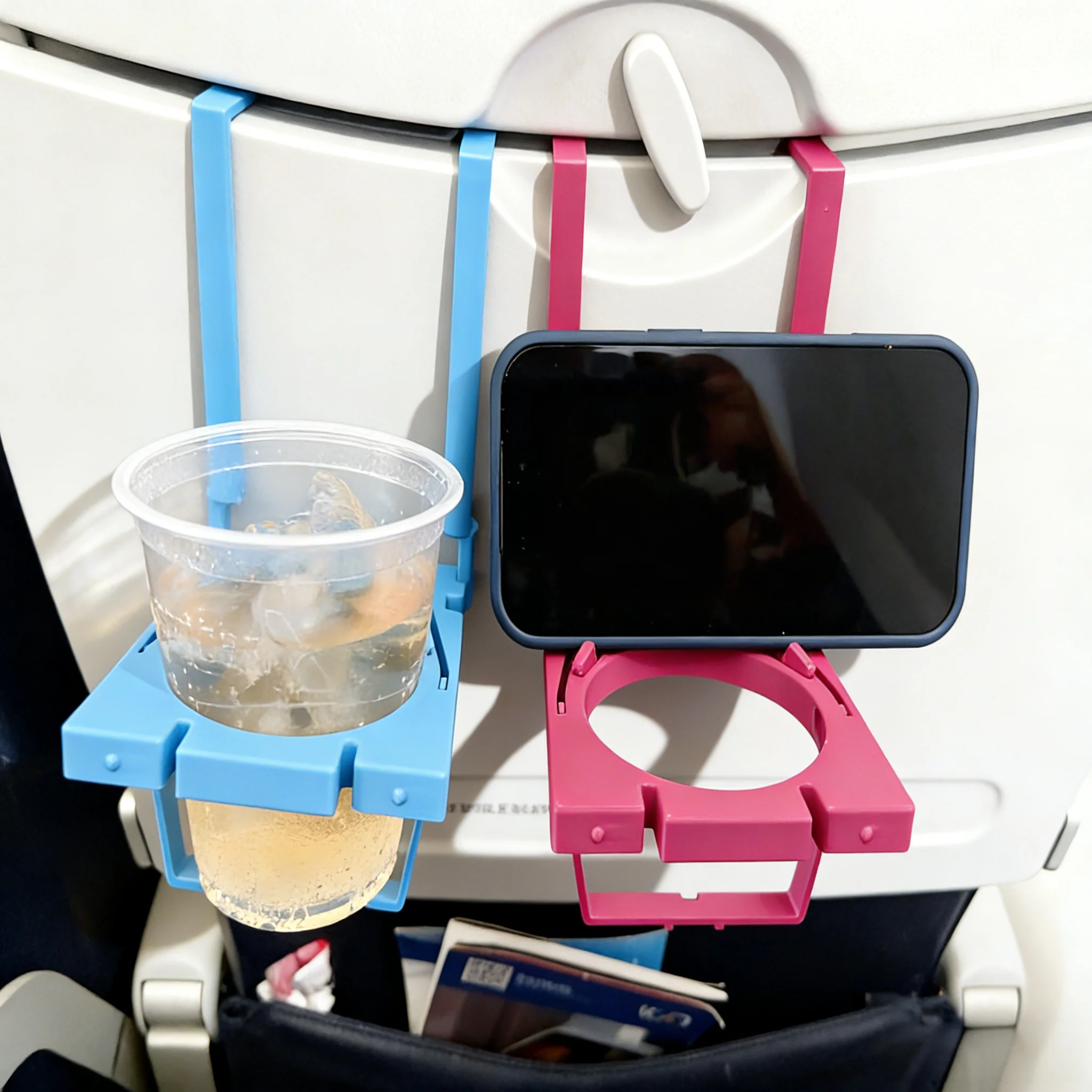 1Pc 2-in-1 Airplane Cup Holder Foldable Phone Stand Travel Drink Rack