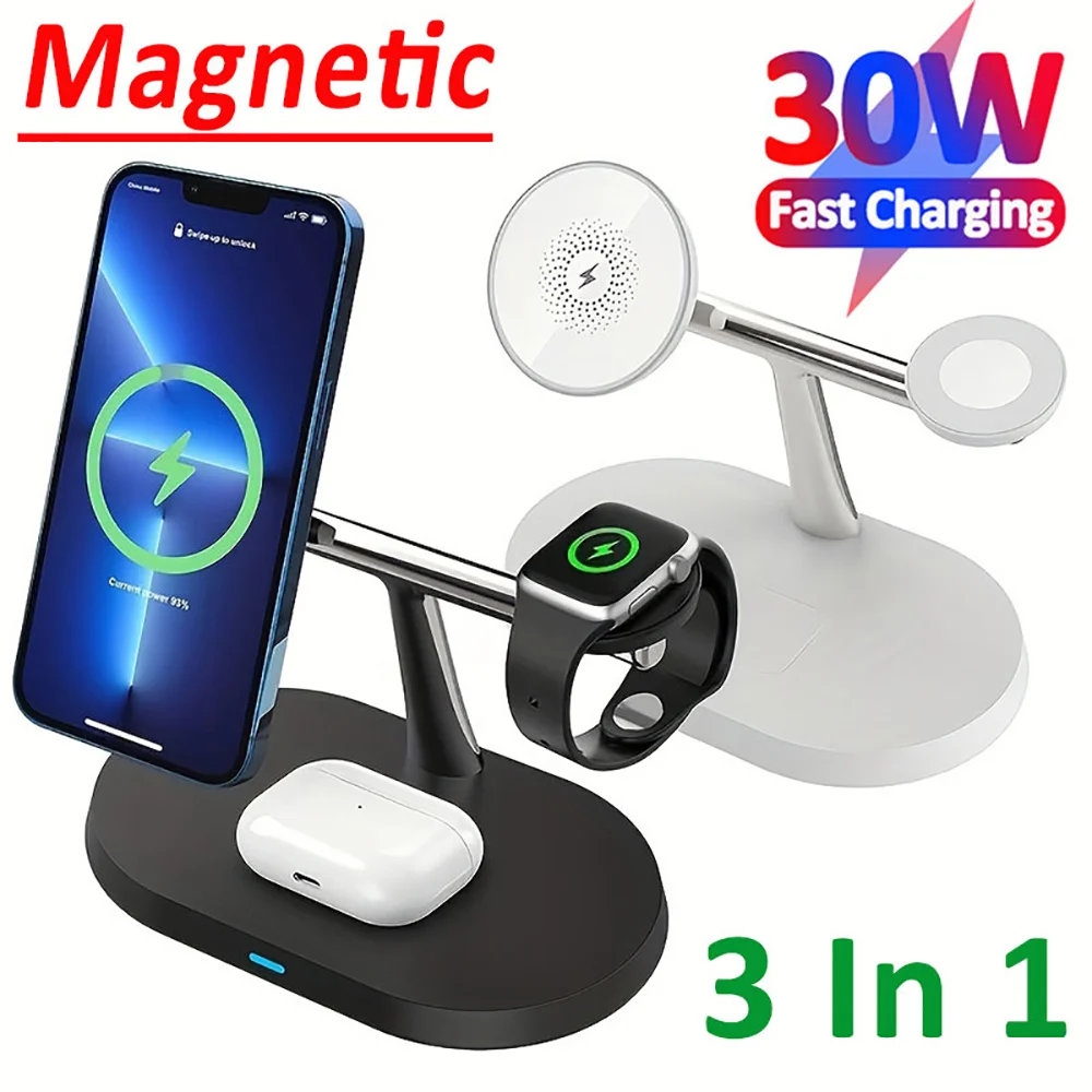 3 In 1 Magnetic Wireless Charger Stand For Magsafe iPhone 16 15 14 13 12 Pro Max Apple Watch 1-9 AirPods Fast Charging Station