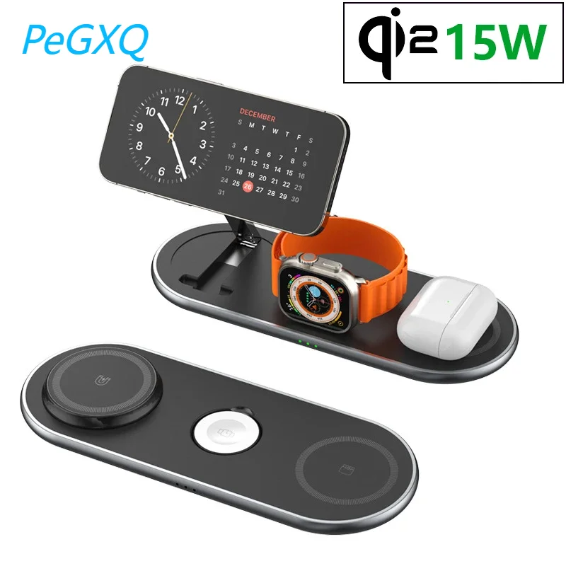 Qi2 Certified, Foldable 3-in-1 Wireless Charging Stand,aluminum Alloy, for IPhone 15/14/13/12, AirPods 3/2/1, Apple Watch 9-1/SE