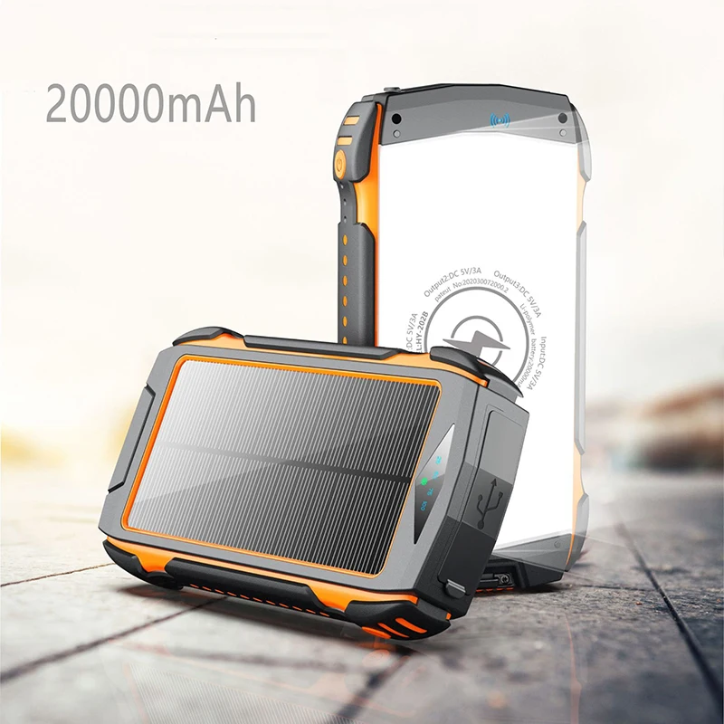 20000mAh Solar Power Bank Wireless Charging PD 18W Fast Charger for iPhone 17 Samsung Huawei Xiaomi Powerbank with Camping Light