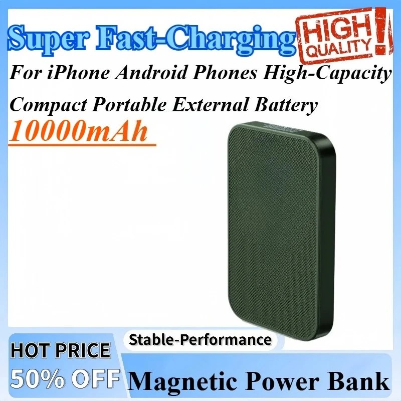 10000mAh Magnetic Power Bank Super Fast-Charging High-Capacity Compact Portable External Battery For iPhone Android Phones