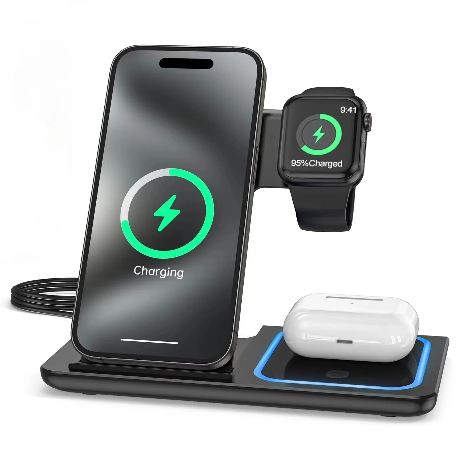 3 in 1 Wireless Charging Station for MagSafe Compatible iPhone 17 16 15 14 13 Apple Watch AirPods Pro 2 Fast Charger Stand Dock
