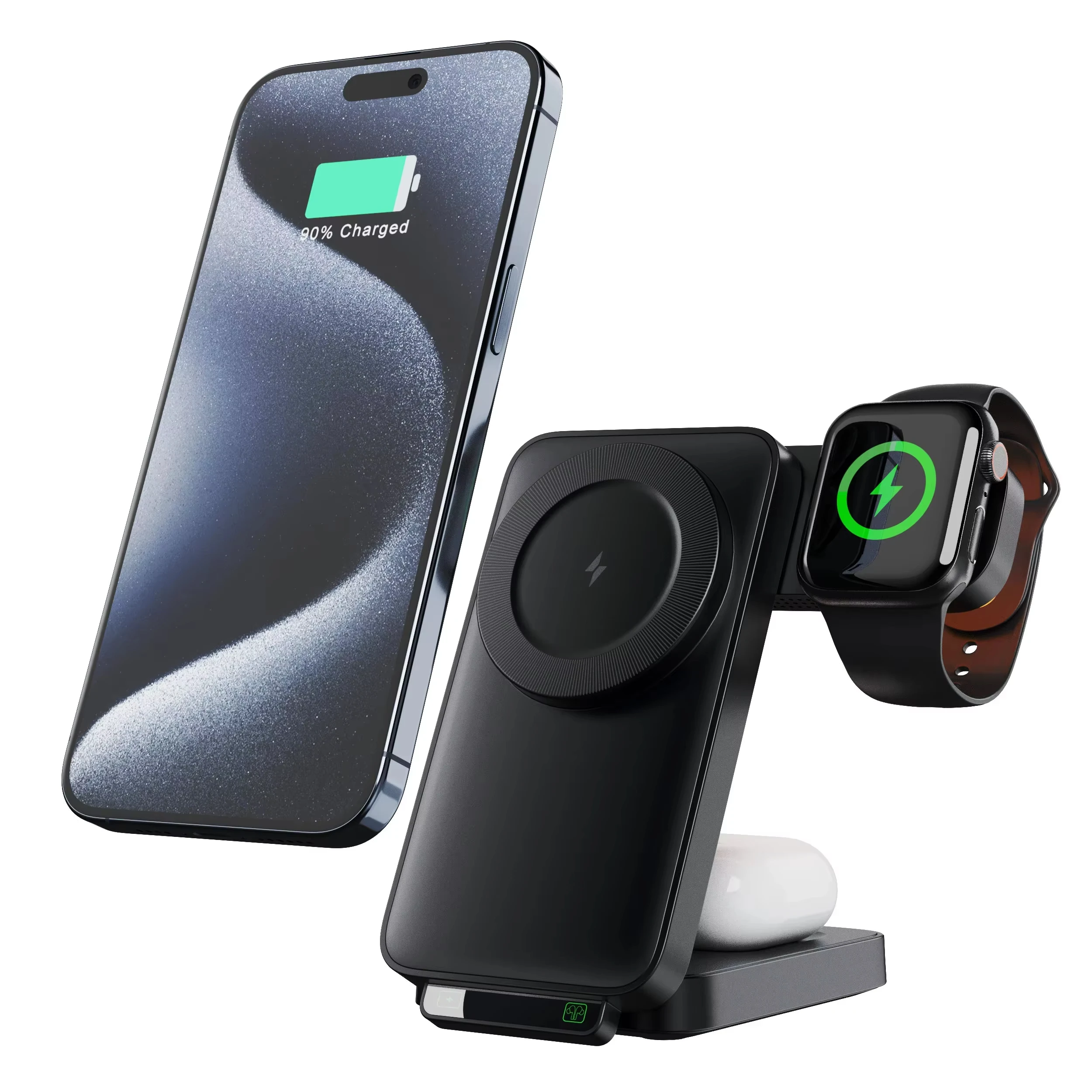 3 in 1 Foldable Magnetic Wireless Charger Stand Macsafe for iPhone 15 14 13 12 Apple Watch 8 7 6 Airpods Fast Charging Station