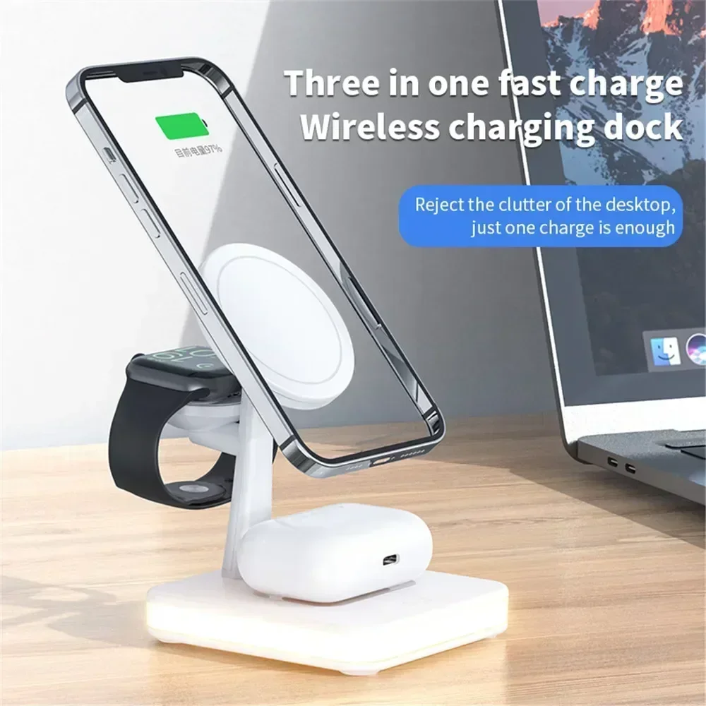 Magnetic 3 in 1 Wireless Charger for I Phone 13/14 15 16 Pro Max/12 15W Fast  Charging Dock Station  Apple Watch AirPods