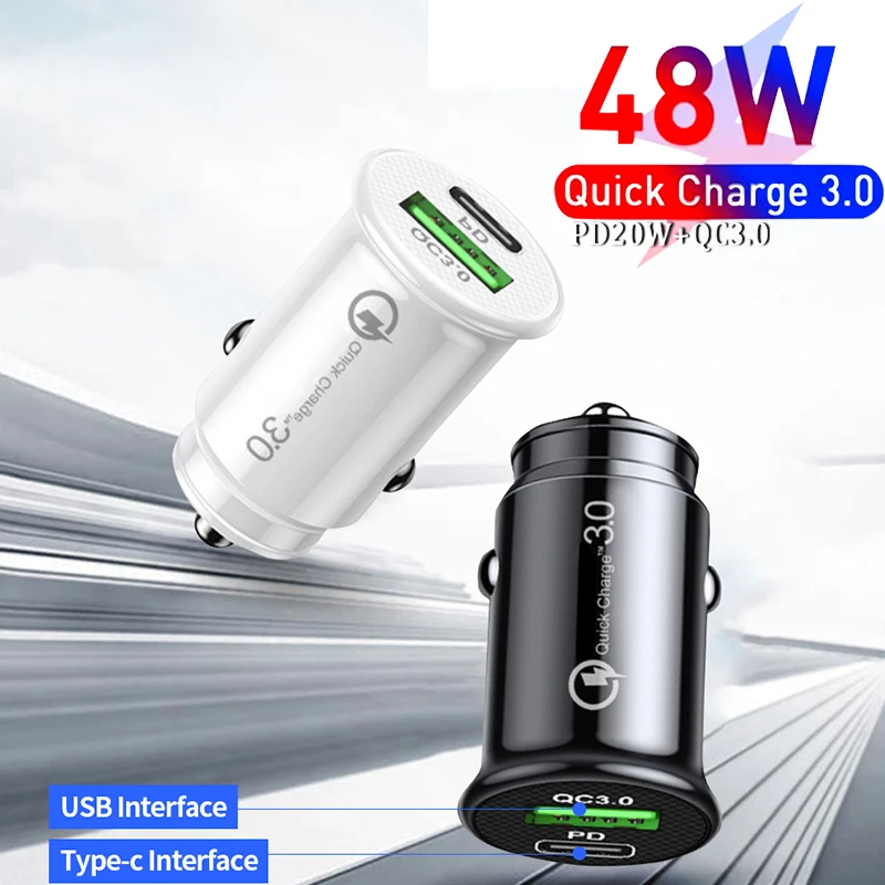 48W USB PD Car Charger For iPhone 13 Samsung S22 Xiaomi Tablet 3.1A Mini Fast Charger Car Charger Dual USB Car Phone Charger