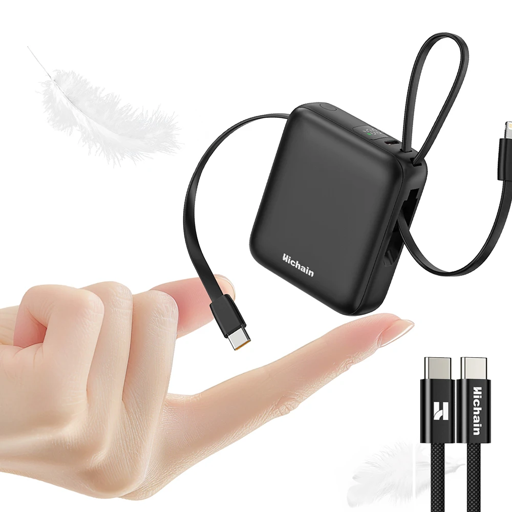 Hichain PD22.5W Mini Power Bank 10000mAh Built-In 2 Cables Pocket-Sized Smaller Portable Fast Charging Phone Charger Power Bank