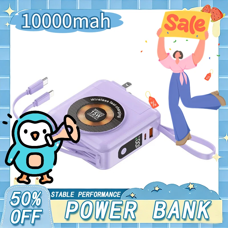 Magnetic Wireless Mini Power Bank  22.5W Fast Charge & 15W Wireless 4-in-1 Cables LED Display Perfect for Travel & Office