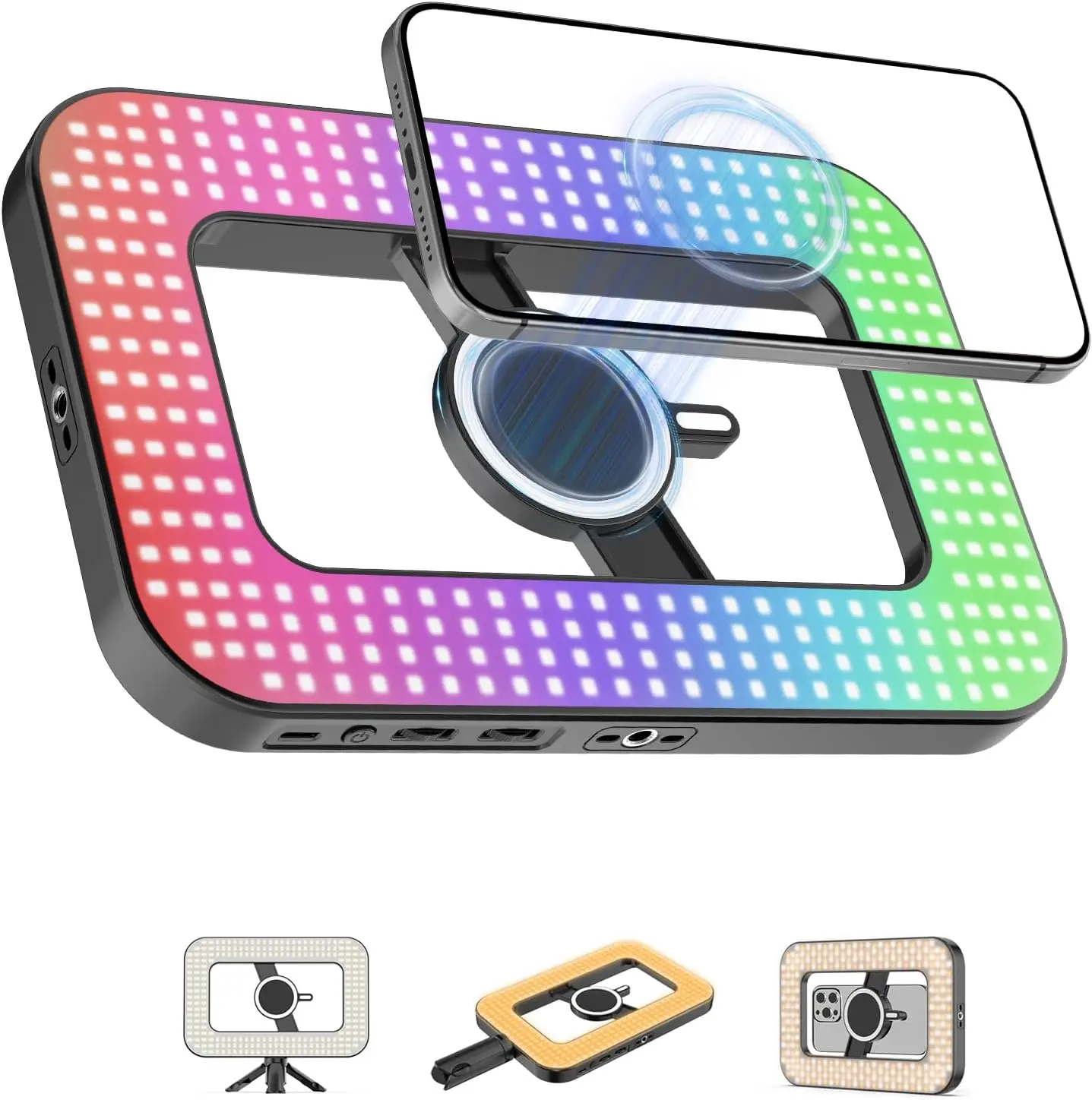 Magnetic 6000mAh RGB Selfie Ring Light for iPhone,448 LED Rechargeable Phone Light with Mini Tripod Stand, Double-Sided