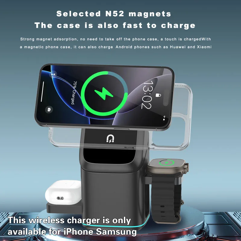 2025 New Three-In-One Wireless Charger Suitable for iPhone Mobile Phone Wireless Charging Suitable for Samsung Smart Watch iPhone Smart Watch
