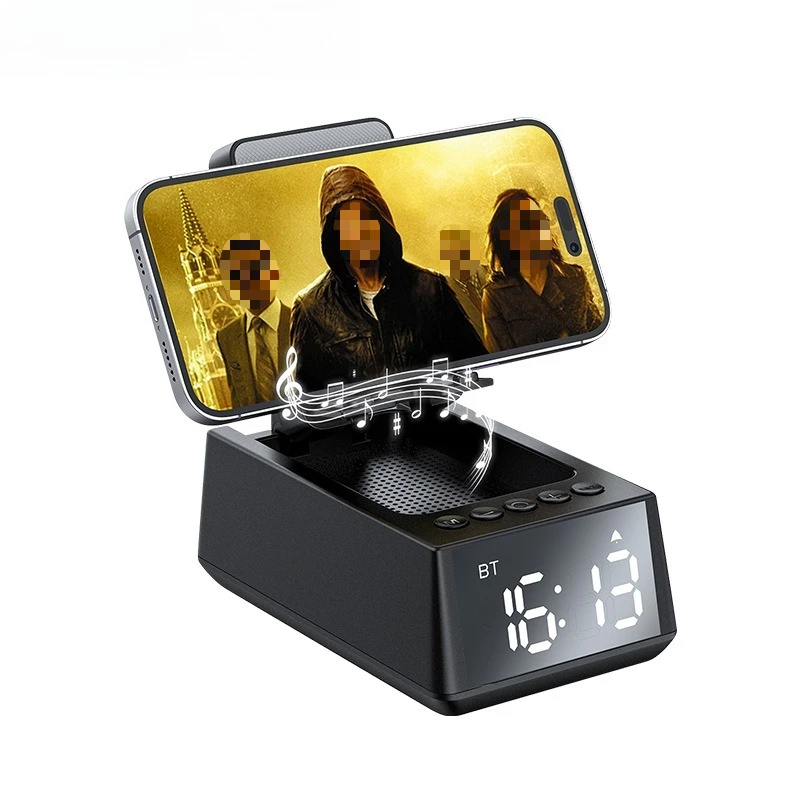 Multifunctional Foldable Mobile Phone Holder with Bluetooth Speaker LED Digital Clock for Bedroom Desk Car Home Travel Gift