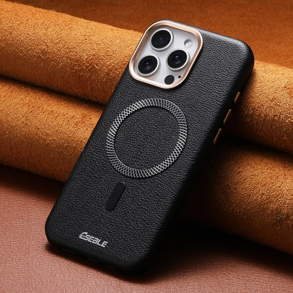 Fashion Leather Phone Case For Iphone 15 16 Pro Max Magnetic Wireless Charger Protective PC Shell Solid Color Back Cover