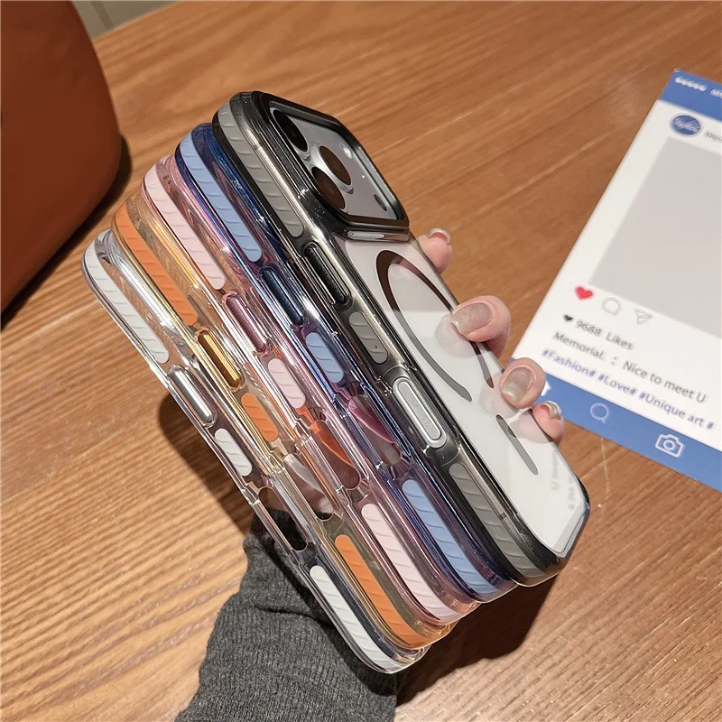 Alloy Lens Frame Clear Shockproof Case for iPhone 17promax 16Pro 17 17Pro Original For Magsafe Magnetic Wireless Charger Cover