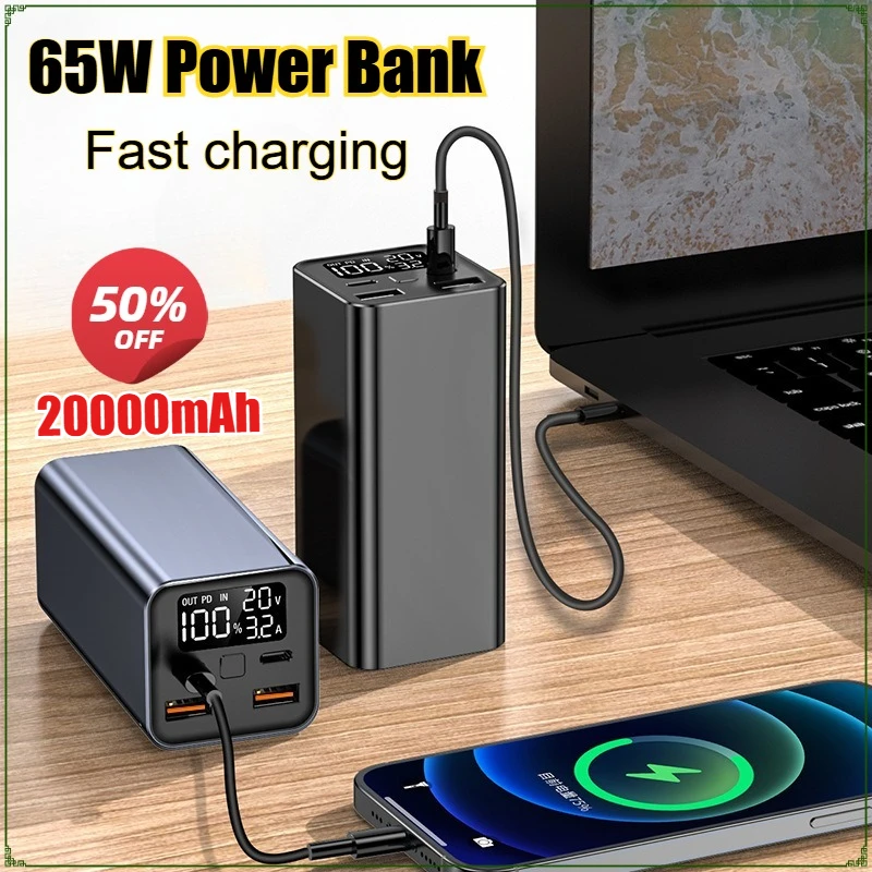 20Ah External Power Bank TypeC PD 100W Fast Charging Powerbank Battery Charger for IPhone for Xiaomi Smartphone Laptop Tablet