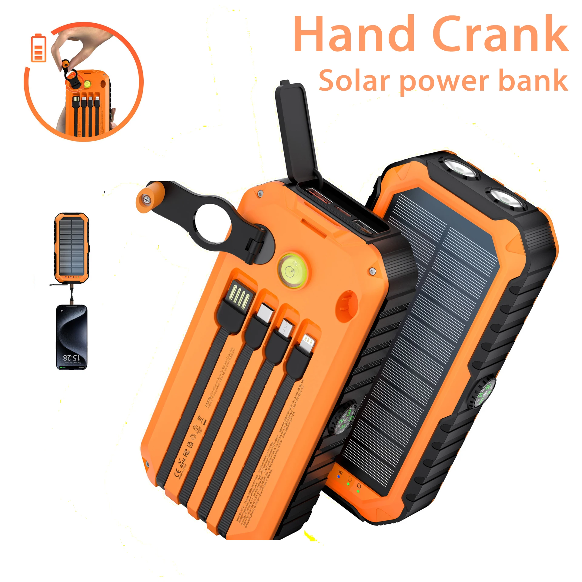 Solar Power Bank 20000mAh Solar phone Charge Powerbank for IPhone 15 Samsun Huawei Xiaomi 22.5W Fast Charging outdoor Powerbank