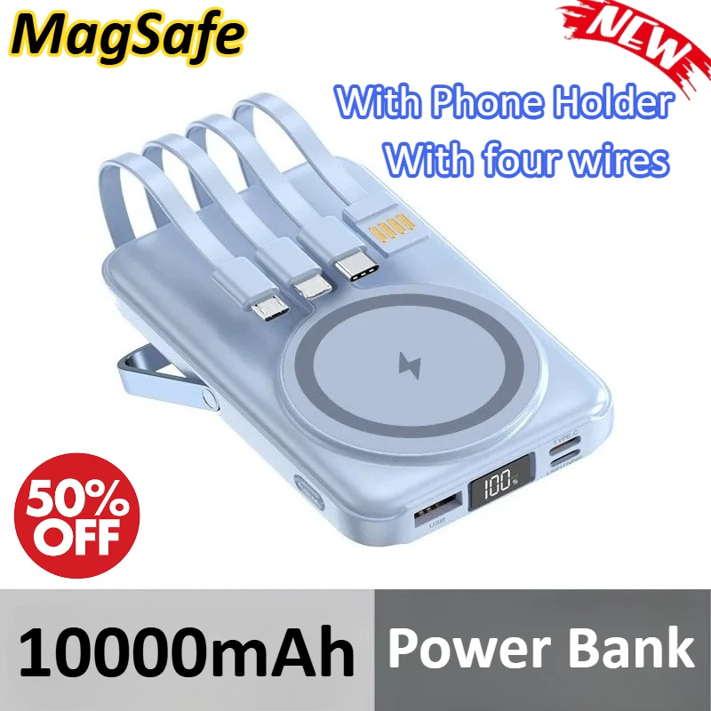 10000mAh Magnetic Wireless Power Bank with Phone Holder Super Fast Charging for IPhone for Xiaomi for Samsung for IPad Portable