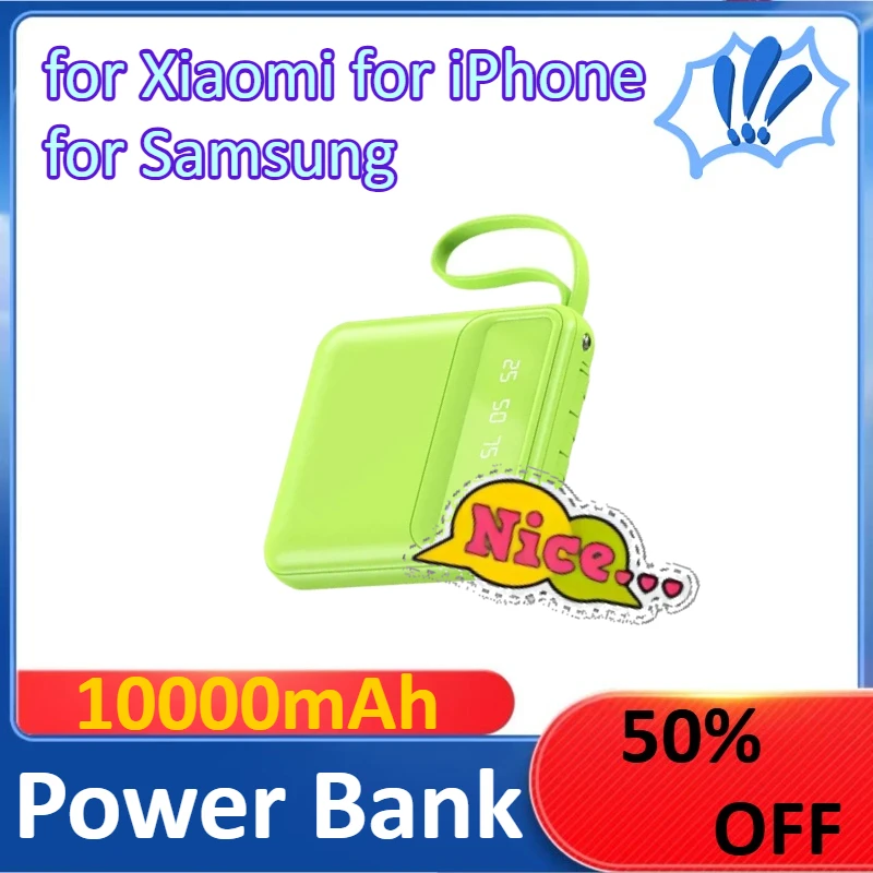 Power Bank with night light Built-in Cable Phone External Battery Powerbank for Xiaomi for iPhone for Samsung 10000mAh