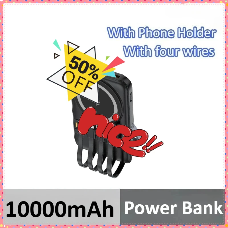 10000mAh Magnetic Wireless Power Bank with Phone Holder for IPhone for Xiaomi for Samsung Super Fast Charging