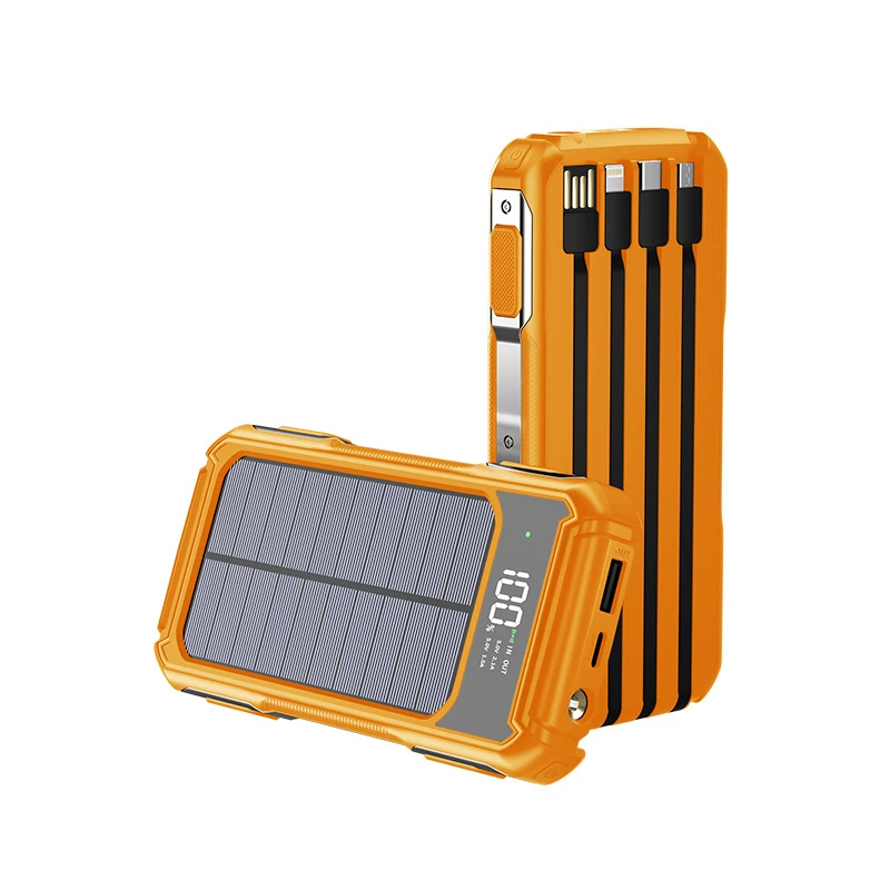Portable Solar Power Banks Fast Charge with Cable Light 20000mAh Powerbank for iPhone 15 Samsung S22 Xiaomi Mobile Phone Battery