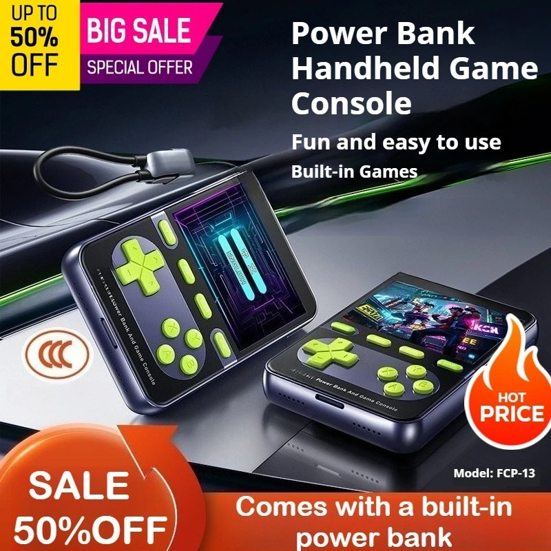10000mAh built-in cable power bank gaming console 2-in-1 fast charging power bank gaming handheld device