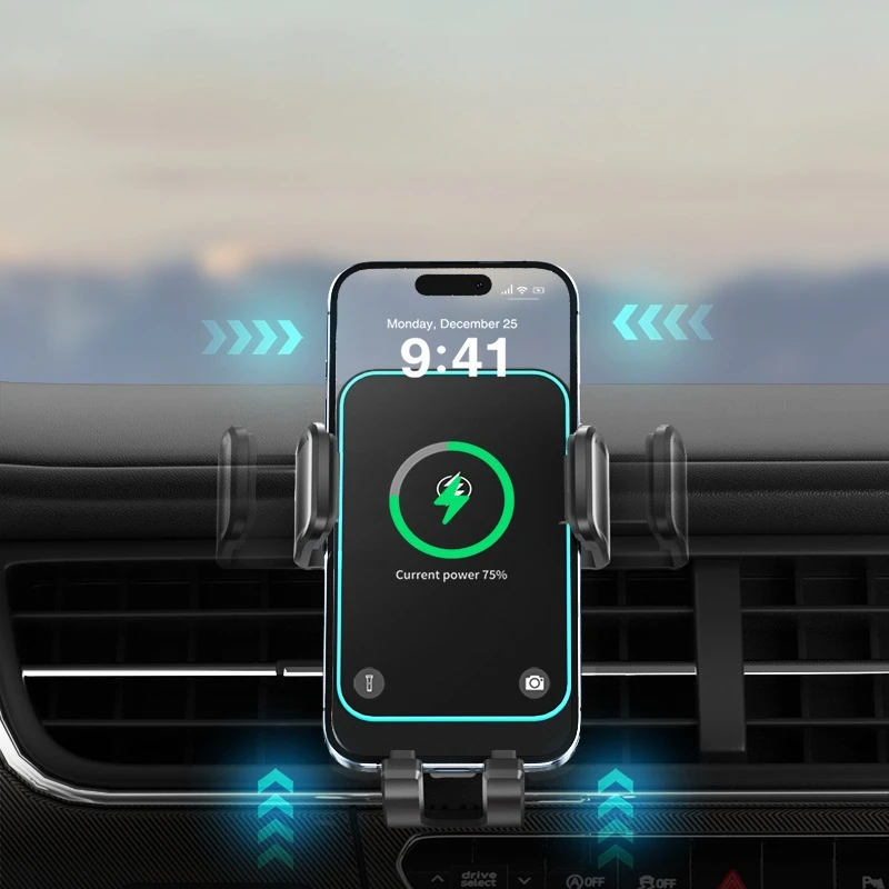 OSSKY W8 Mini 15W Wireless Car Charger 360 Degrees Phone Holder Car Air Outlet Shockproof Clip for IPhone Huawei Xiaomi Samsung