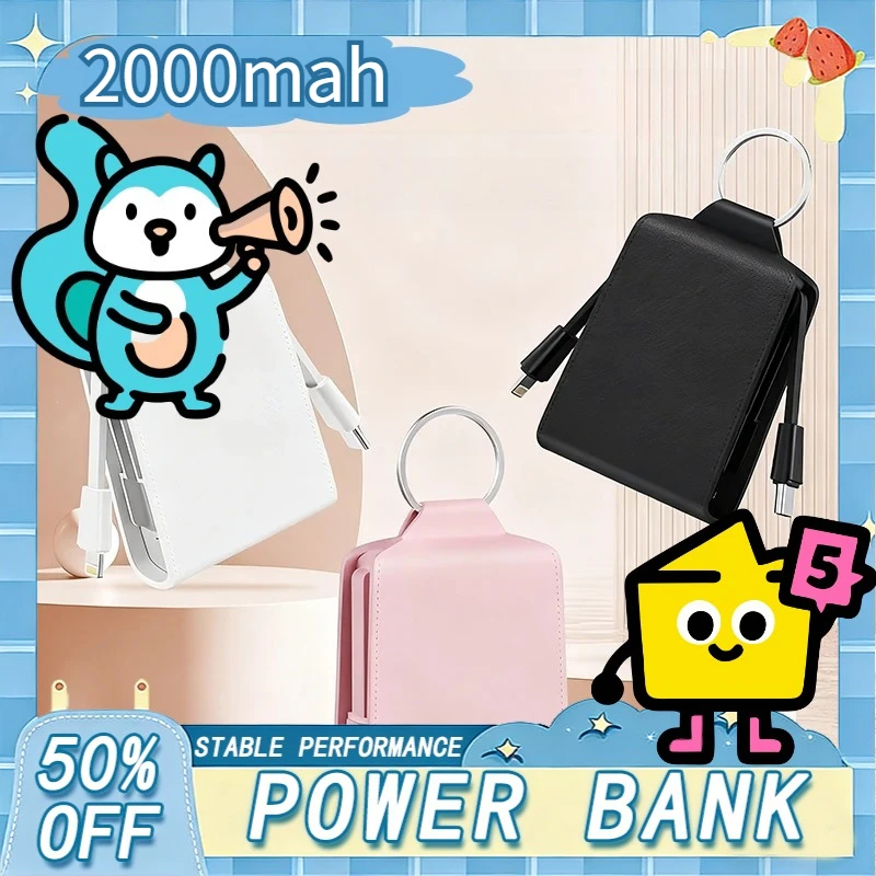 2000mAh Mini Keychain Power Bank Emergency Portable Charger External Battery Pack for iPhone 17 Samsung Huawei Xiaomi Powerbank