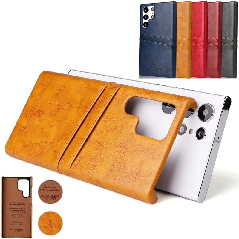 Slim Leather Back Card Slots Phone Case for Samsung Galaxy S25 Ultra S24 Plus S23 S22 S21+